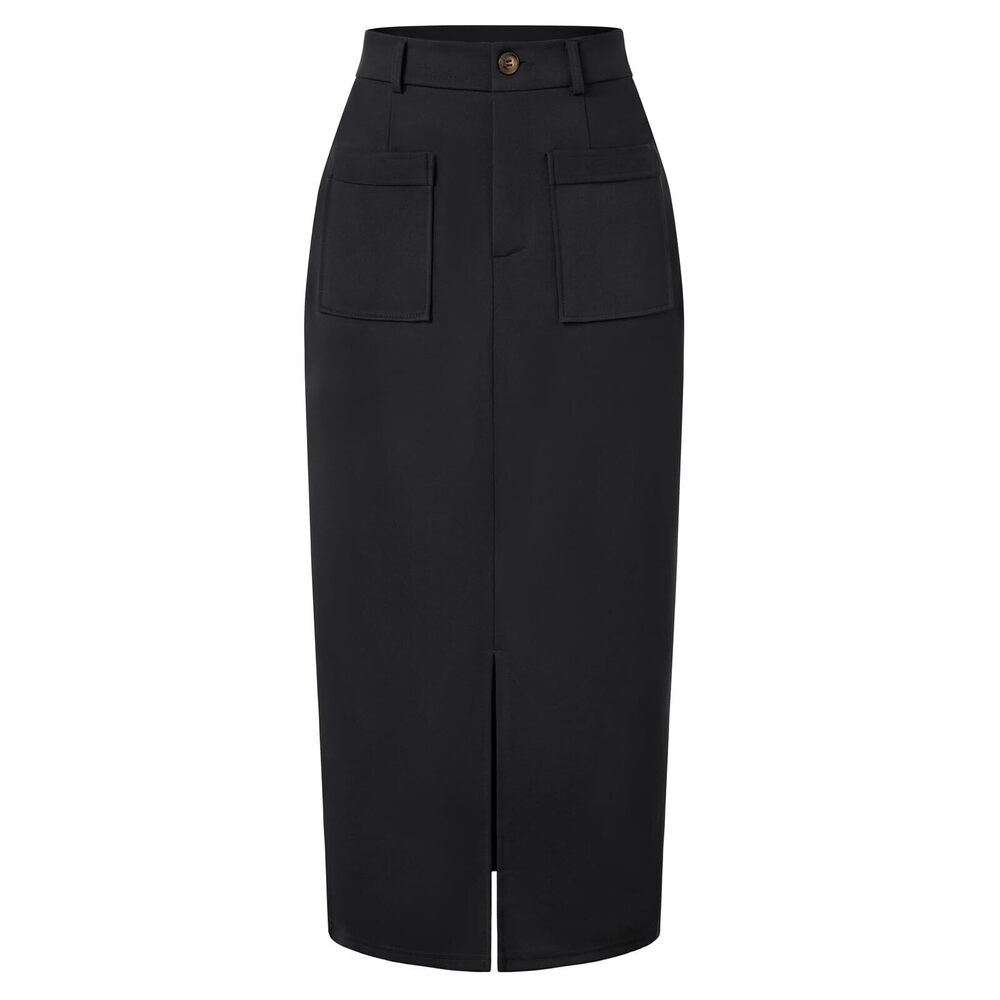1728 Pencil Skirt Long Cargo Skirts Work Skirts Office Black, S